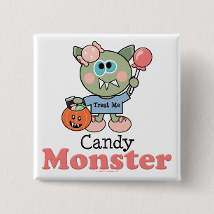 Badge Carré 5 Cm Bouton Halloween Monster Candy