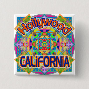 Badge Carré 5 Cm Bouton Happy de Hollywood CALIFORNIA
