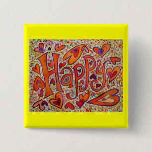 Badge Carré 5 Cm Bouton Heureux