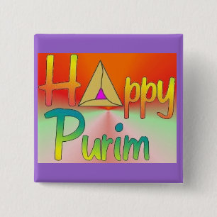 Badge Carré 5 Cm Bouton heureux de Purim