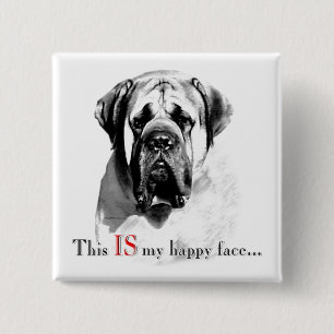 Badge Carré 5 Cm Bouton heureux de visage de mastiff