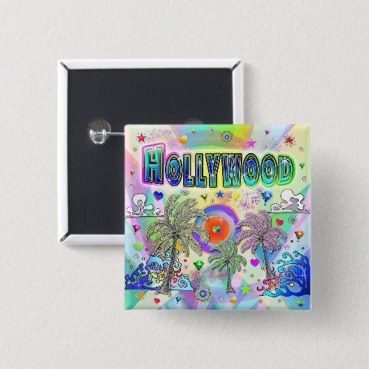 Badge Carré 5 Cm Bouton Hollywood Deep Dream (Devant & derrière)