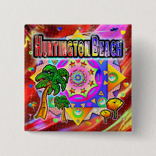 Badge Carré 5 Cm Bouton Huntington Beach Tropical Friends