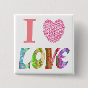 Badge Carré 5 Cm Bouton I Heart Love