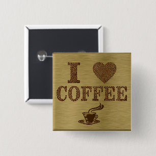 Badge Carré 5 Cm Bouton I Love Coffee