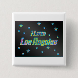 Badge Carré 5 Cm Bouton I Love Los Angeles Smile Stars