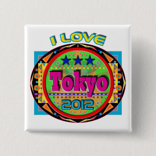 Badge Carré 5 Cm Bouton I LOVE Tokyo Emblem #1 2012