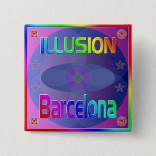 Badge Carré 5 Cm Bouton "ILLUSION Barcelona" !