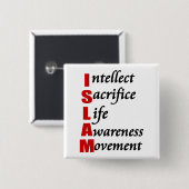Badge Carré 5 Cm Bouton ISLAM (Devant & derrière)