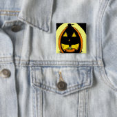 Badge Carré 5 Cm Bouton Jack o' Lantern (En situation)