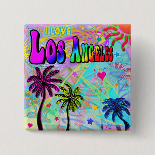Badge Carré 5 Cm Bouton J'AIME Los Angeles Vivid Romance