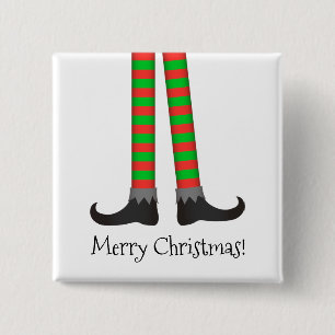 Badge Carré 5 Cm Bouton Jambes elfes de Noël - Costume rayé