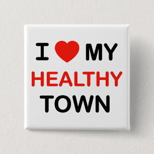 Badge Carré 5 Cm Bouton J'Coeur Ma Ville En Bonne Santé