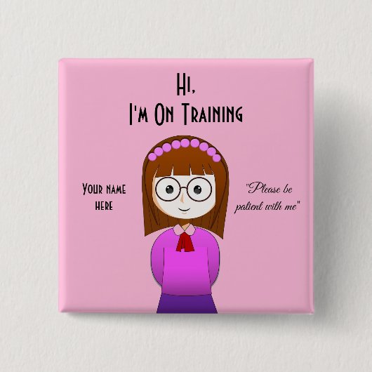 Badge Carré 5 Cm Bouton J'enseigne le rose (Devant)