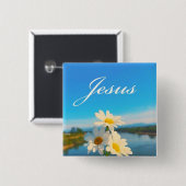 Badge Carré 5 Cm Bouton Jésus (Devant & derrière)