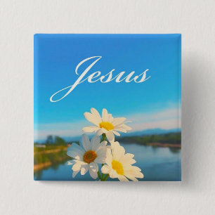 Badge Carré 5 Cm Bouton Jésus