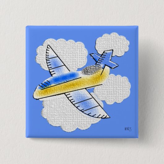 Badge Carré 5 Cm Bouton Jet Plane (Devant)