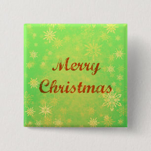 Badge Carré 5 Cm Bouton Joyeux Noël - Fond Vert Festif