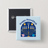 Badge Carré 5 Cm Bouton Joyeux Noël Hanoukka (Devant & derrière)