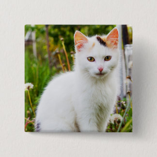 Badge Carré 5 Cm Bouton Kitten blanc