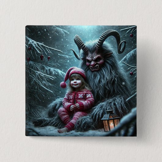 Badge Carré 5 Cm Bouton Krampus de Noël (Devant)