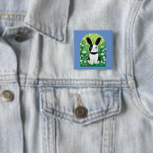 Badge Carré 5 Cm Bouton Lapin Noir Et Blanc (En situation)