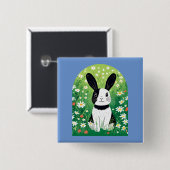 Badge Carré 5 Cm Bouton Lapin Noir Et Blanc (Devant & derrière)