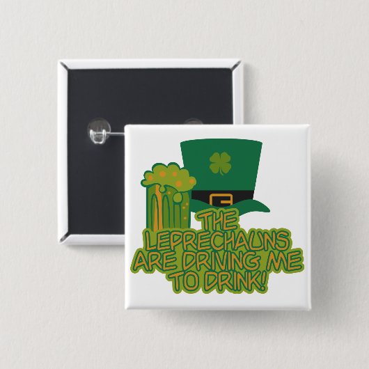 Badge Carré 5 Cm Bouton Leprechaun (Devant & derrière)