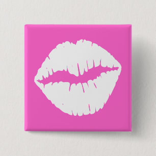 Badge Carré 5 Cm Bouton Lèvres blanches