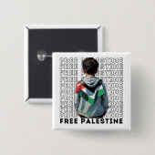 Badge Carré 5 Cm Bouton Libérer la Palestine (Devant & derrière)