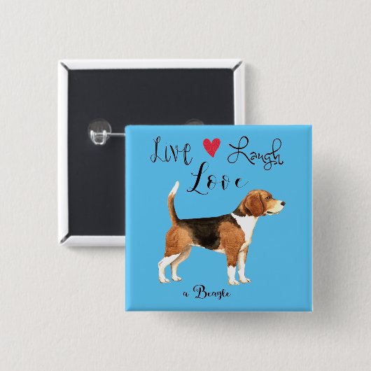 Badge Carré 5 Cm Bouton Live Laugh Love a Beagle (Devant & derrière)