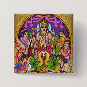 Badge Carré 5 Cm Bouton Lord Vishnu Satyanarayan