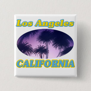 Badge Carré 5 Cm Bouton "Los Angeles California Palm Trees"