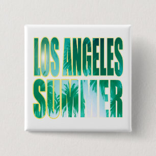 Badge Carré 5 Cm Bouton "Los Angeles Summer Letter Green"