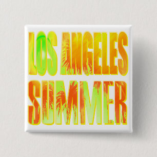 Badge Carré 5 Cm Bouton "Los Angeles Summer Letter Yellow Orange"