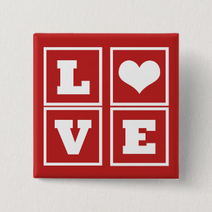 Badge Carré 5 Cm Bouton Love Blocks, Rouge foncé