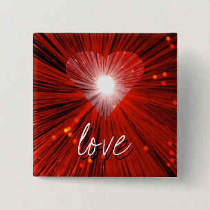 Badge Carré 5 Cm Bouton 'love' du coeur rouge