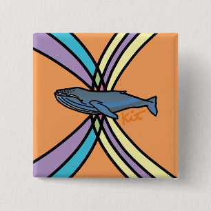 Badge Carré 5 Cm bouton magique de baleine