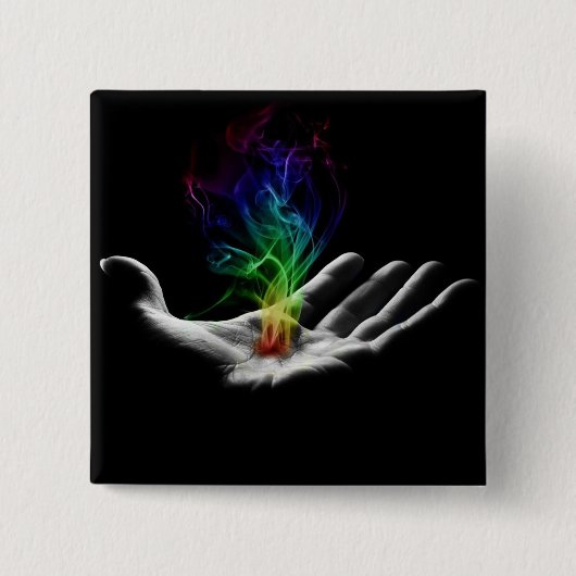 Badge Carré 5 Cm Bouton magique de main (Devant)
