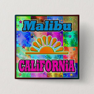 Badge Carré 5 Cm Bouton Malibu Sun & Palms