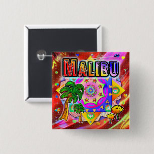 Badge Carré 5 Cm Bouton Malibu Tropical Friends