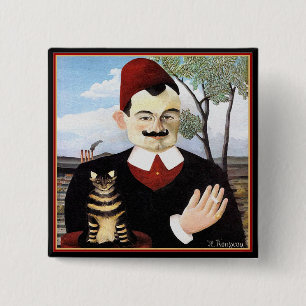 Badge Carré 5 Cm Bouton : "Man & Cat" de Henri Rousseau