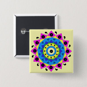Badge Carré 5 Cm Bouton Mandala