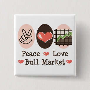 Badge Carré 5 Cm Bouton Marché Bull Peace Love