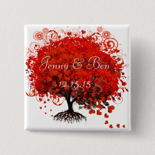 Badge Carré 5 Cm Bouton Mariage Arbre rouge