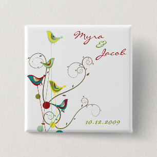 Badge Carré 5 Cm Bouton Mariage coloré d'été pour oiseaux et perles