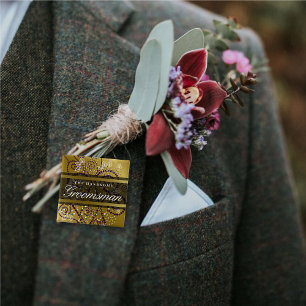 Badge Carré 5 Cm Bouton Mariage or GROOMSMAN Boho Purple Spirals