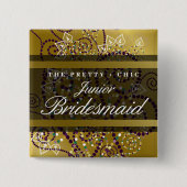 Badge Carré 5 Cm Bouton Mariage or JUNIOR BRIDESMAID Boho Spirals (Devant)