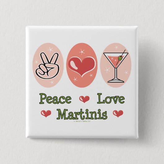Badge Carré 5 Cm Bouton Martini Peace Love (Devant)