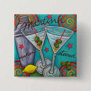 Badge Carré 5 Cm Bouton Martini rétro